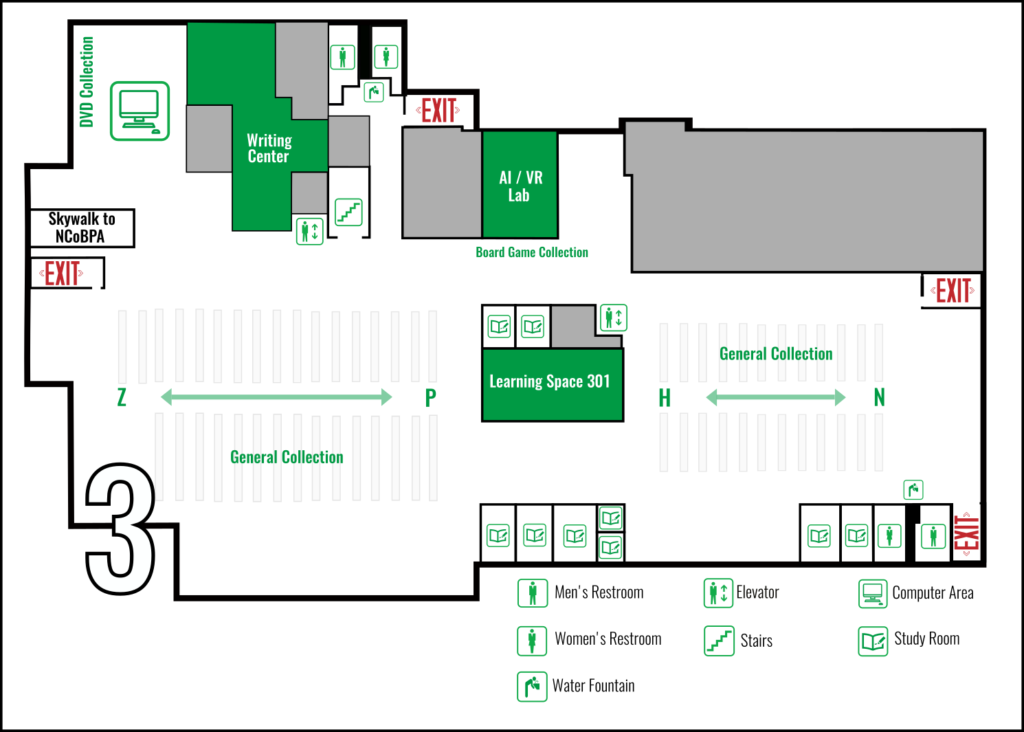 floor map of the third floor at the Chester Fritz Library